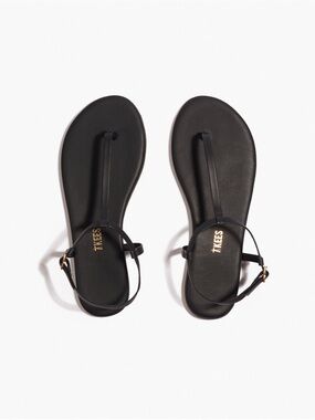 TKEES Women's Black Minimalist T-Strap Sandals